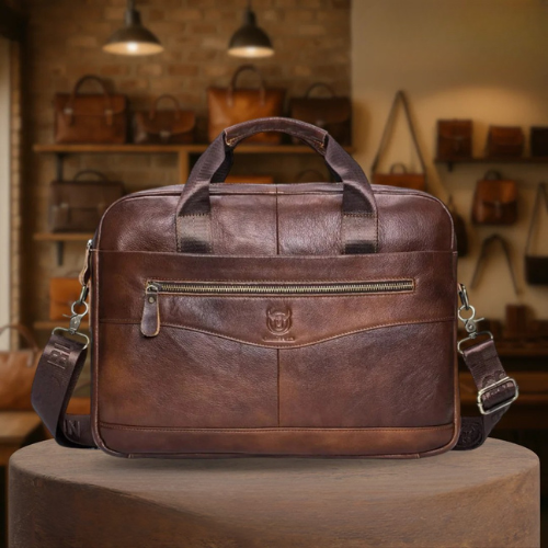 Mason | Premium Leather Laptop Bag with Stylish Curved Zipper