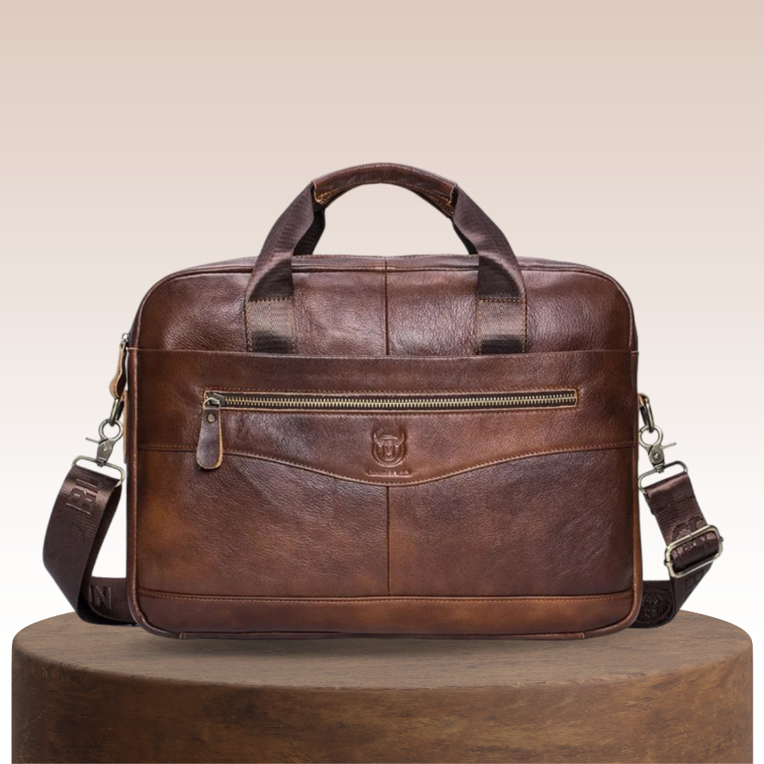 Mason | Premium Leather Laptop Bag with Stylish Curved Zipper