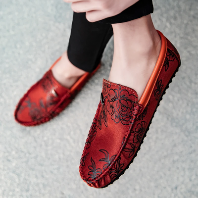Floral Embellished Leather Loafers