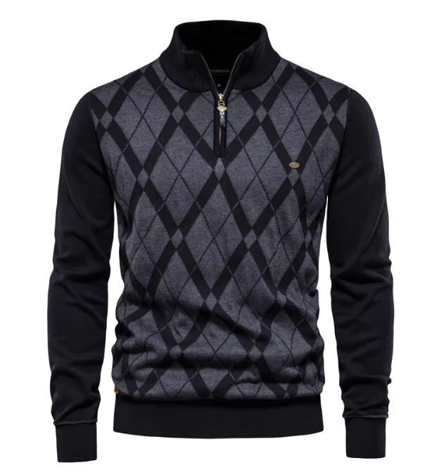 Rowe | Argyle Zip Sweater