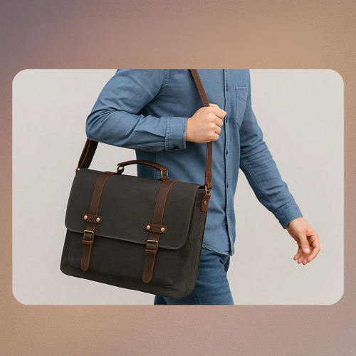 Clark Vintage Waxed Canvas Messenger Bag with Leather Straps