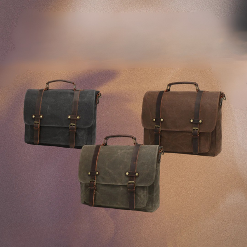 Clark Vintage Waxed Canvas Messenger Bag with Leather Straps