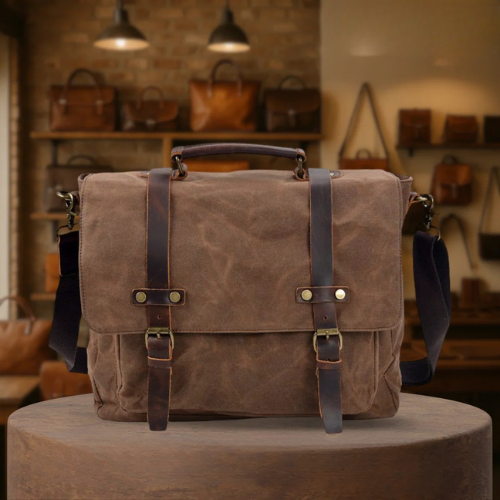 Clark Vintage Waxed Canvas Messenger Bag with Leather Straps
