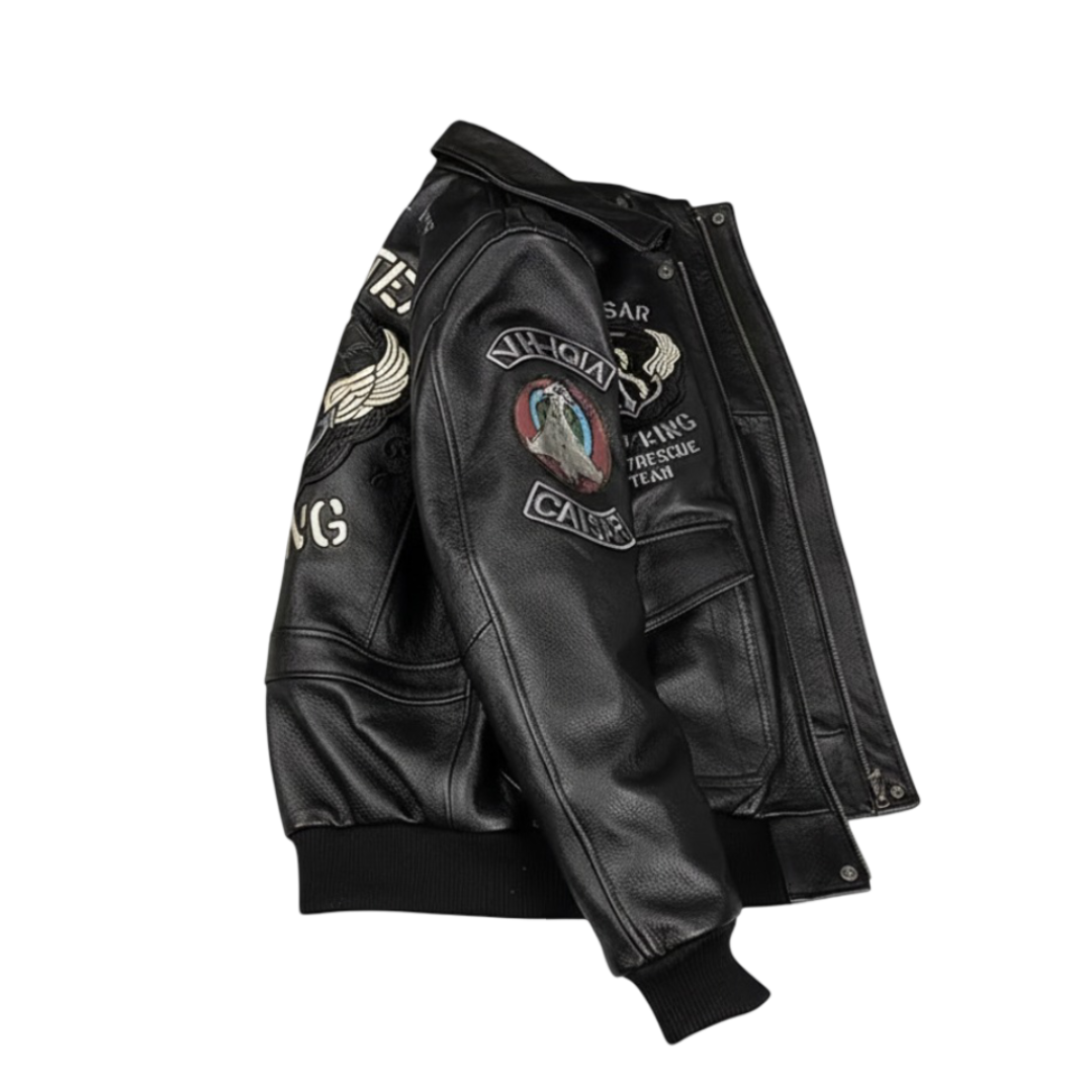 Greg | Men's Leather Jacket Featuring Quilted and Embroidered Details