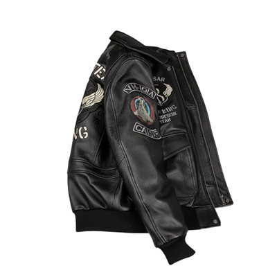 Greg | Men's Leather Jacket Featuring Quilted and Embroidered Details