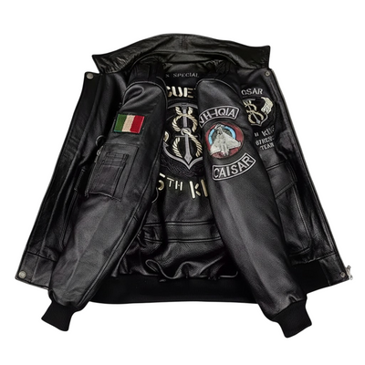 Greg | Men's Leather Jacket Featuring Quilted and Embroidered Details