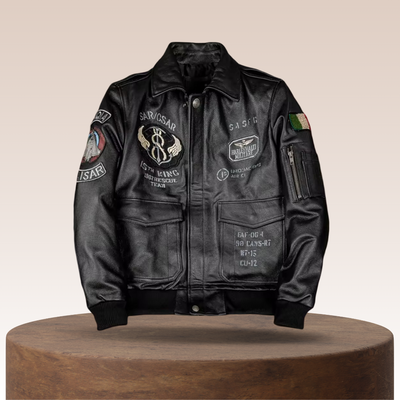 Greg | Men's Leather Jacket Featuring Quilted and Embroidered Details