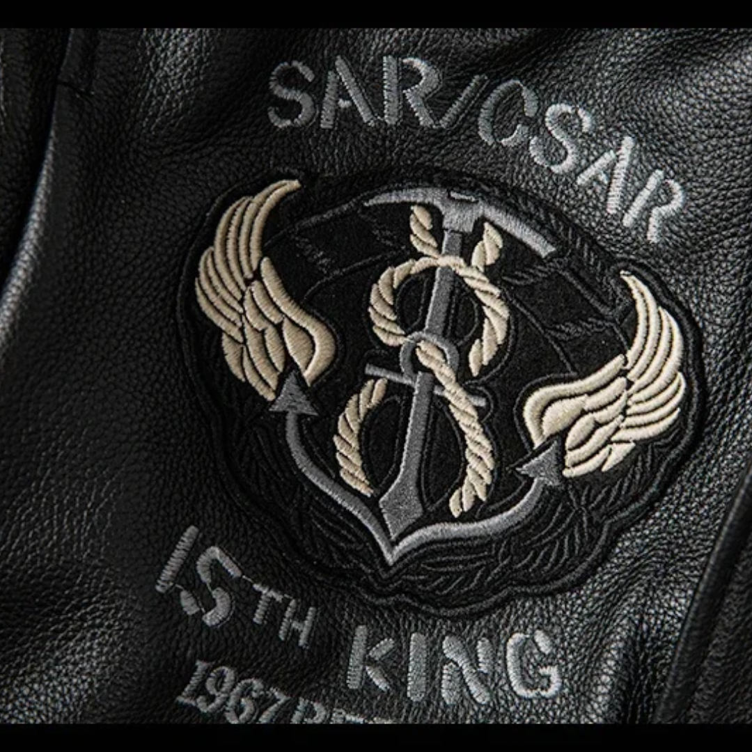 Greg | Men's Leather Jacket Featuring Quilted and Embroidered Details