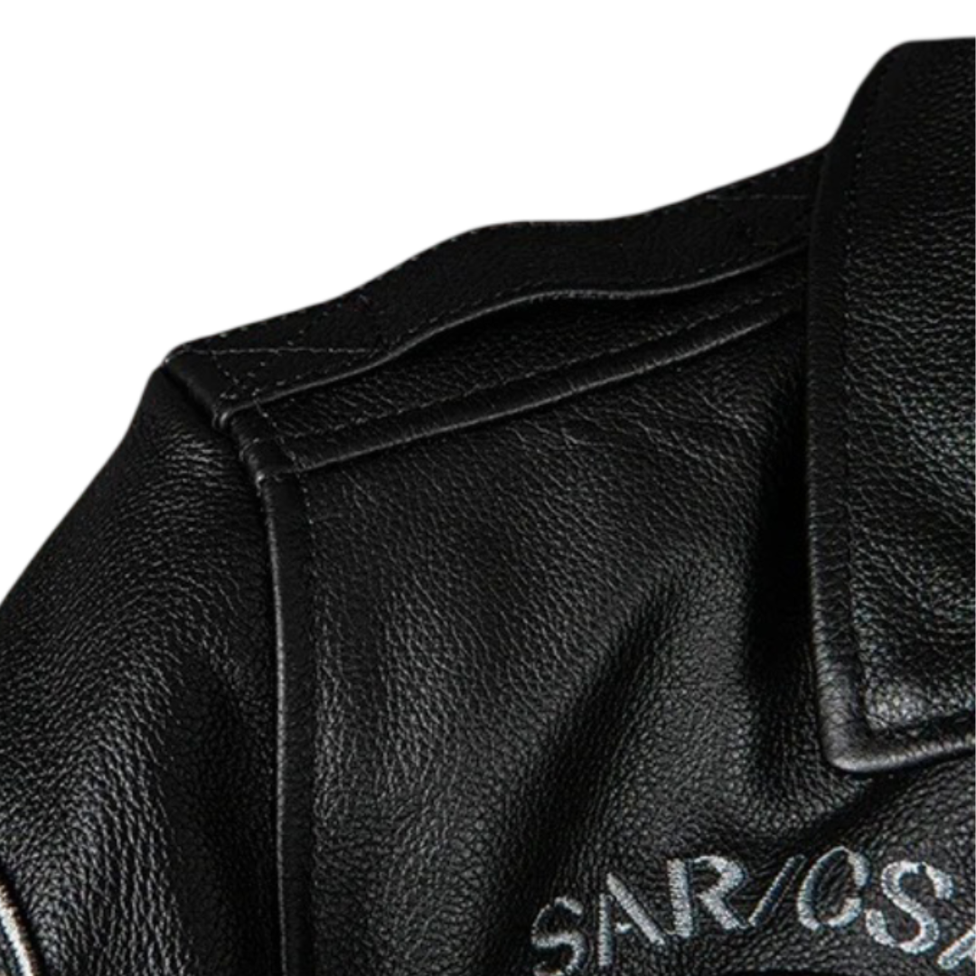 Greg | Men's Leather Jacket Featuring Quilted and Embroidered Details