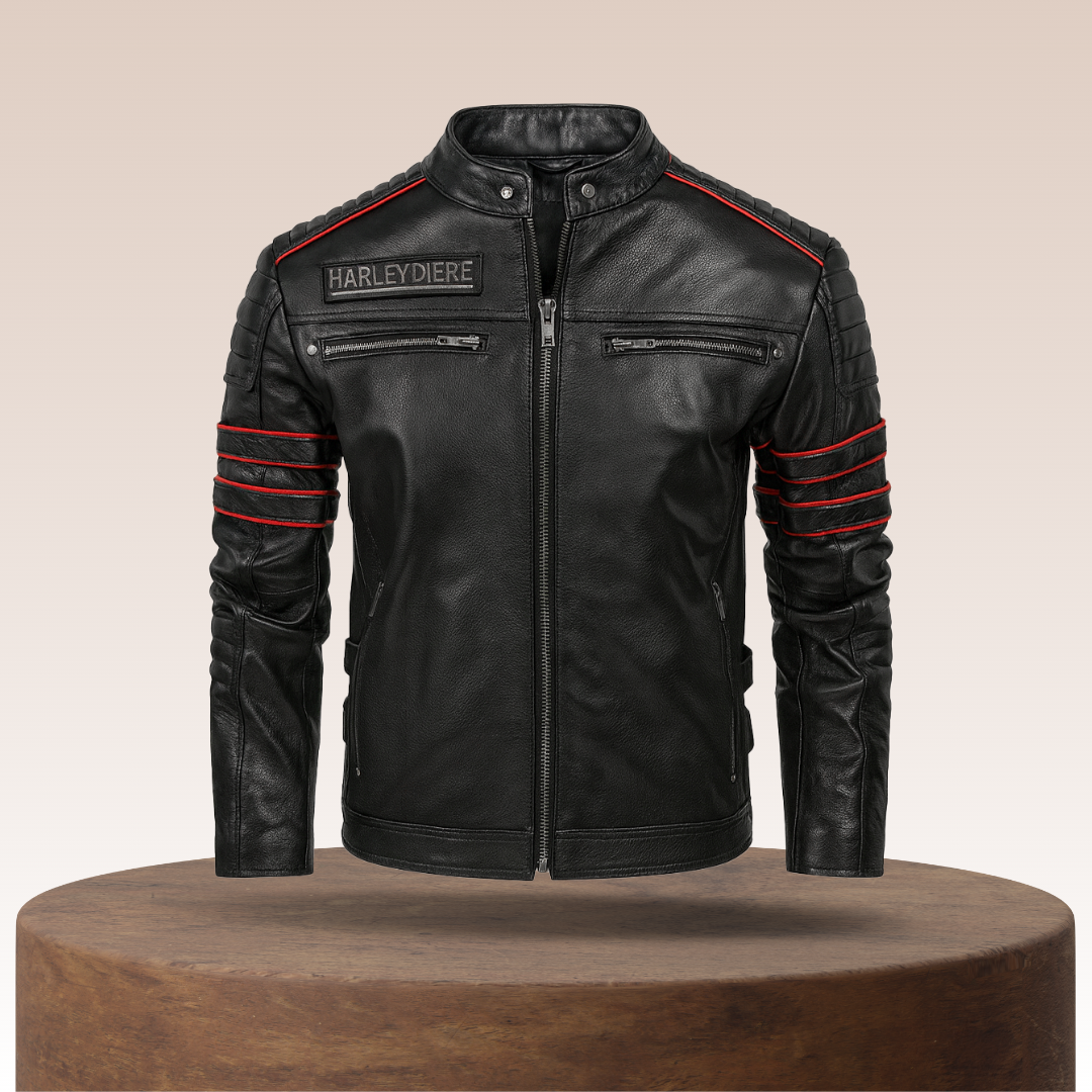 Darwin | Leather Motorcycle Jacket with Graphic Embroidery