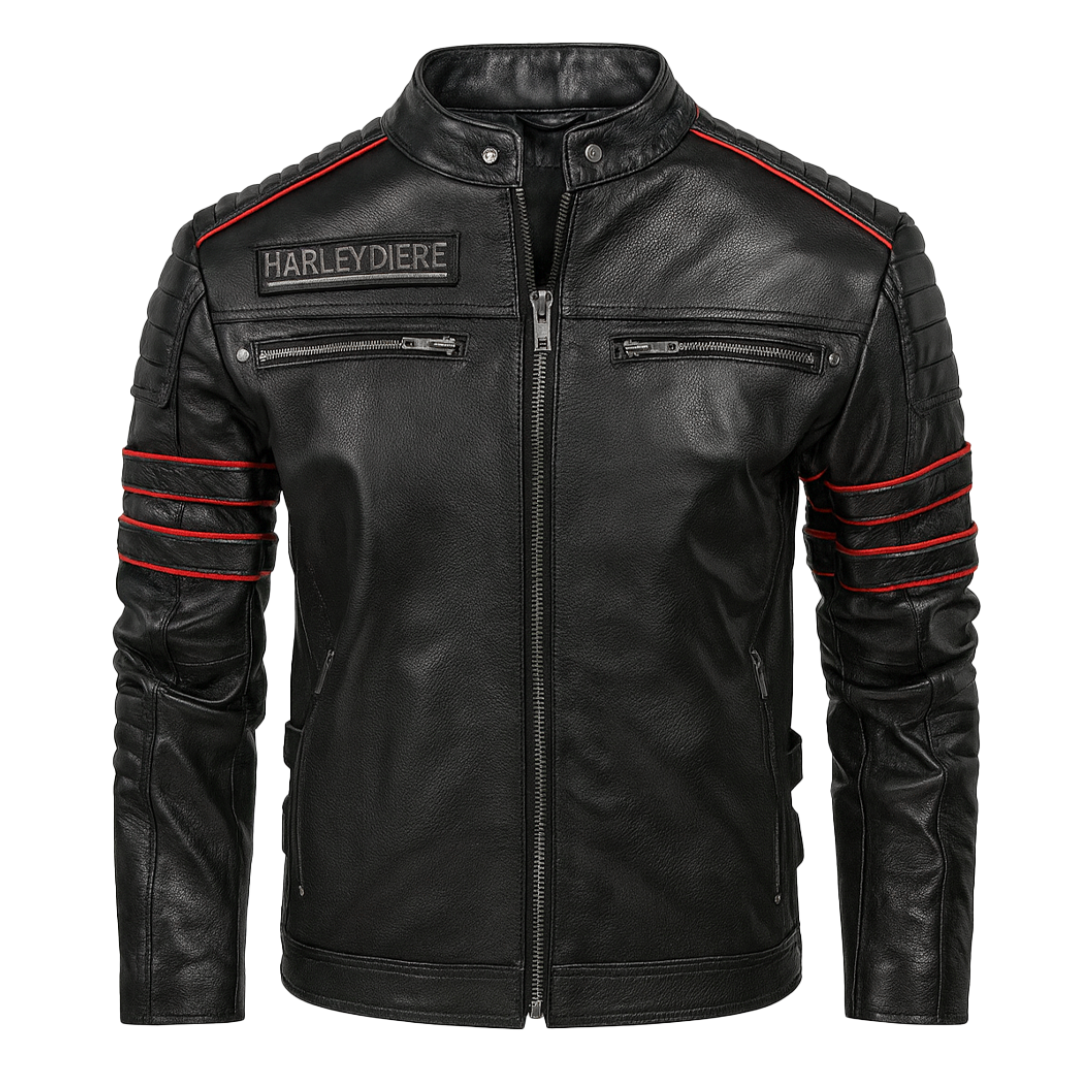 Darwin | Leather Motorcycle Jacket with Graphic Embroidery
