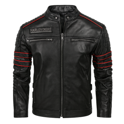 Darwin | Leather Motorcycle Jacket with Graphic Embroidery