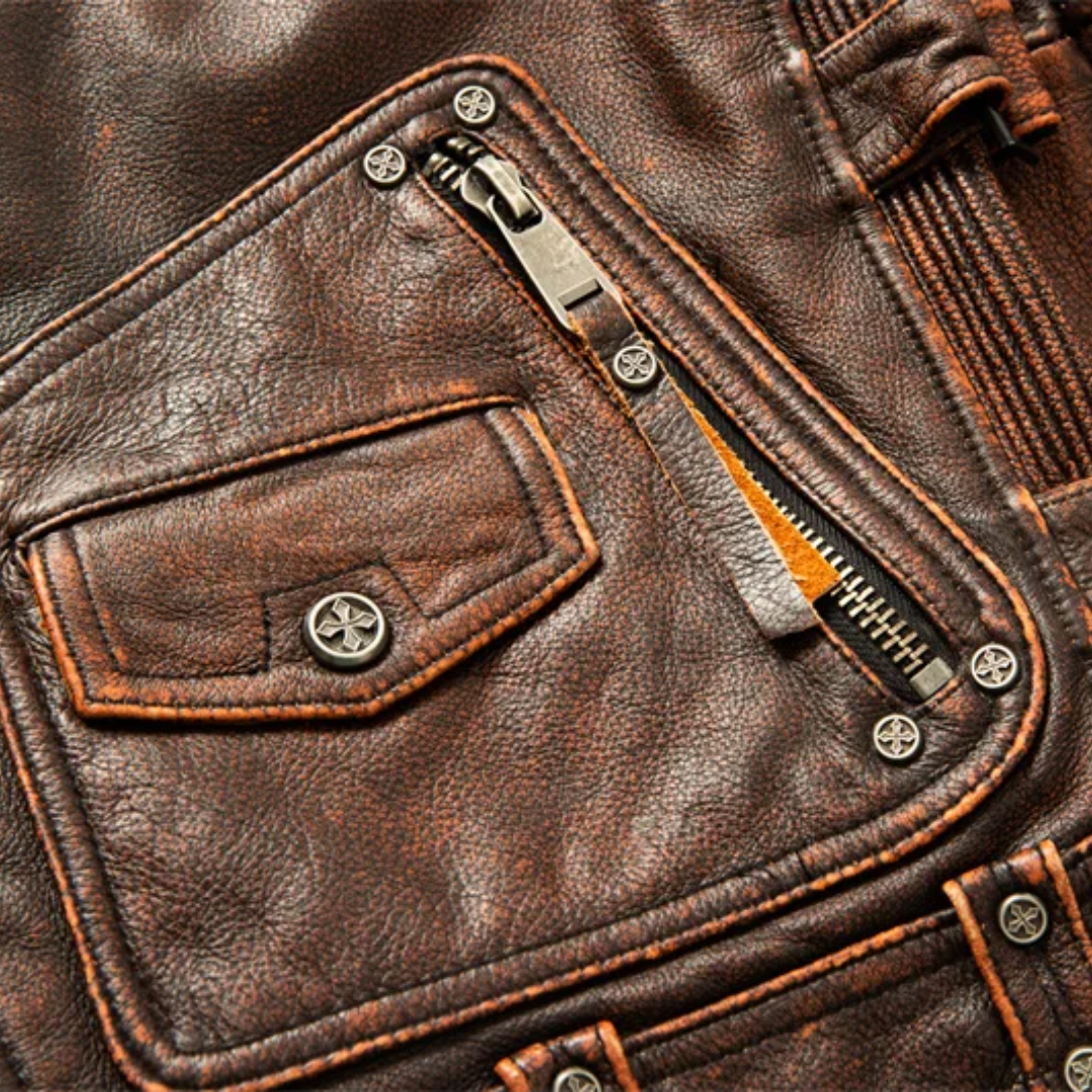 Leif | Vintage-Inspired Slim Fit Leather Biker Jacket