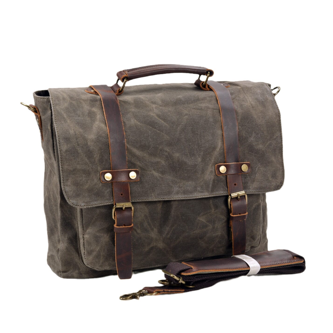Clark Vintage Waxed Canvas Messenger Bag with Leather Straps