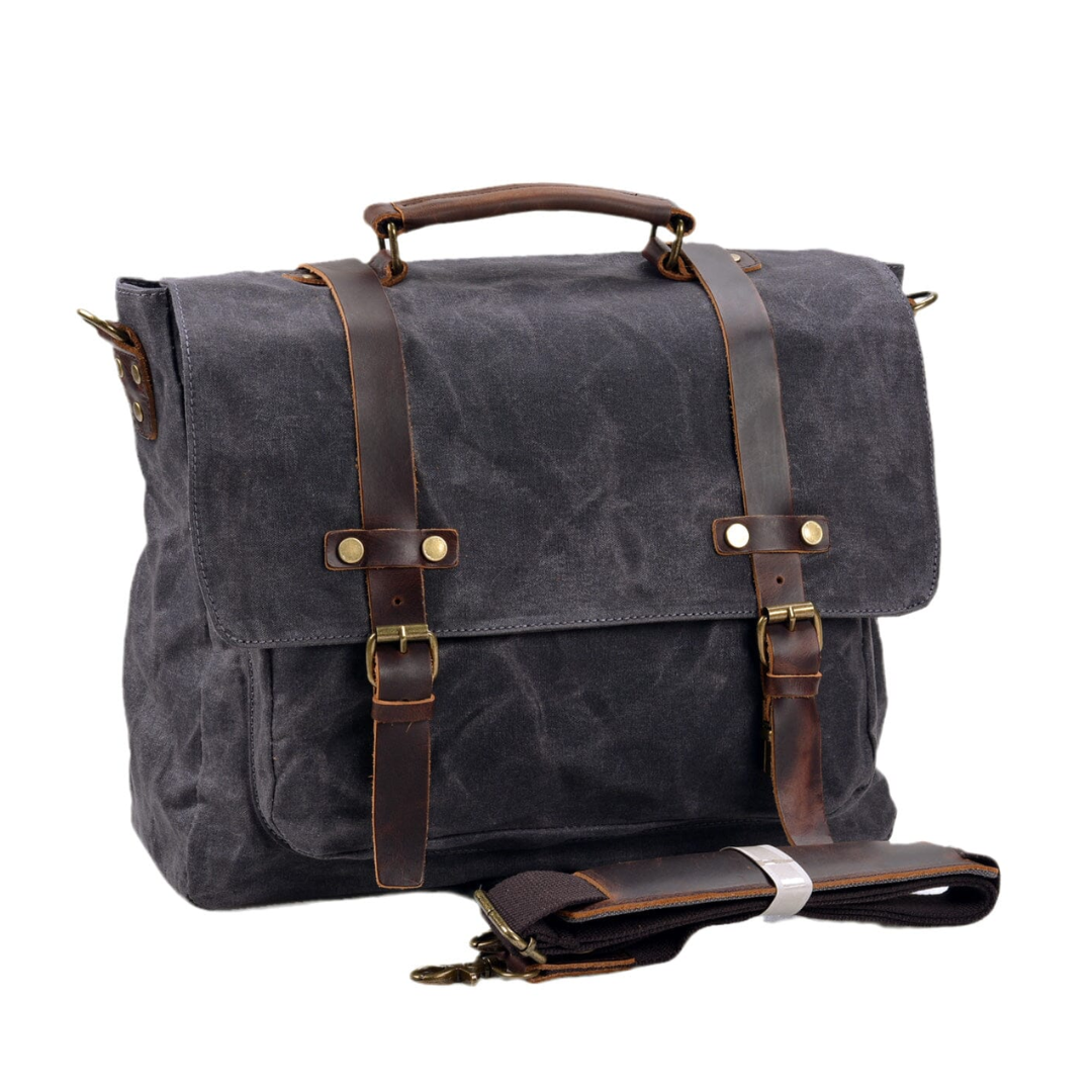 Clark Vintage Waxed Canvas Messenger Bag with Leather Straps