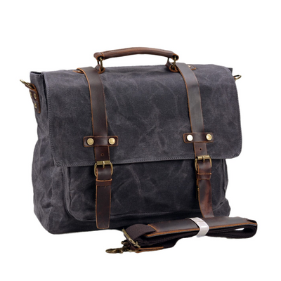 Clark Vintage Waxed Canvas Messenger Bag with Leather Straps