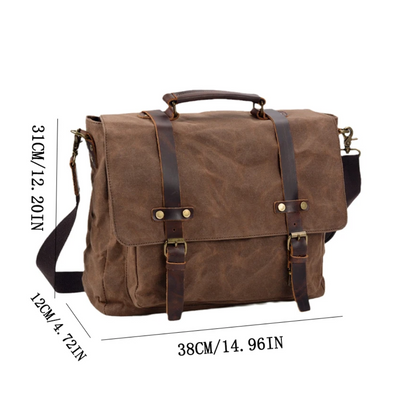 Clark Vintage Waxed Canvas Messenger Bag with Leather Straps