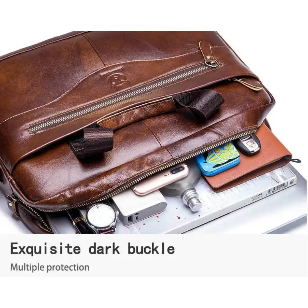 Mason | Premium Leather Laptop Bag with Stylish Curved Zipper